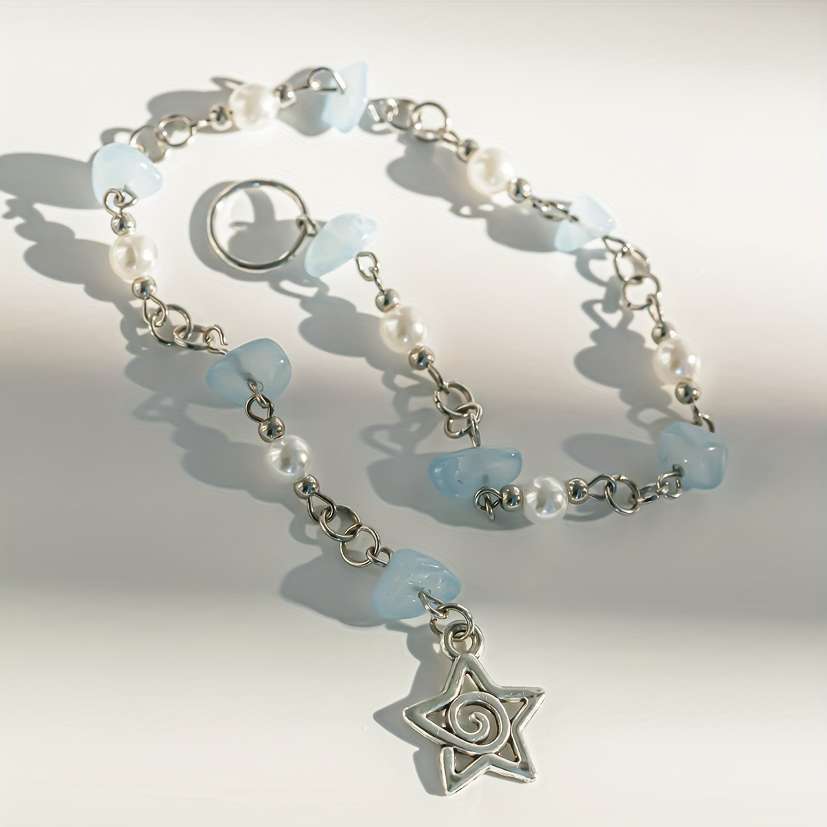 vintage bohemian metal hair clip with imitation pearl beads tassel detail and star butterfly charms single piece oblong shaped colorful gemstone embellished braid accessory for women and teens details 1