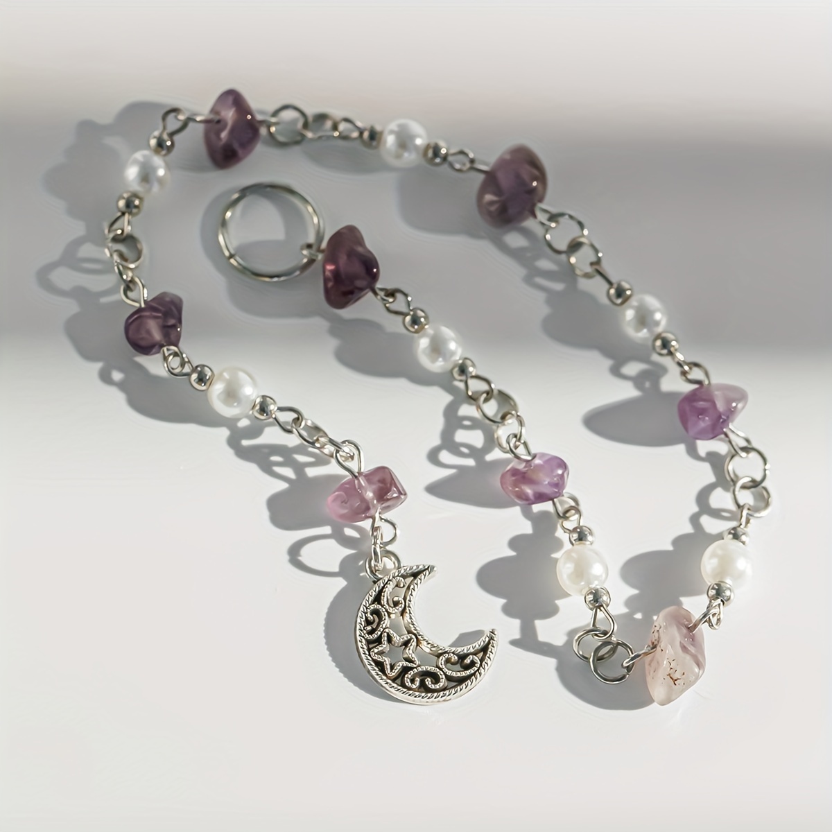 vintage bohemian metal hair clip with imitation pearl beads tassel detail and star butterfly charms single piece oblong shaped colorful gemstone embellished braid accessory for women and teens details 2