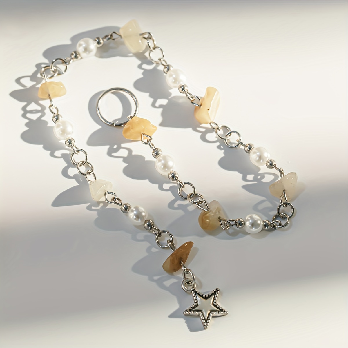 vintage bohemian metal hair clip with imitation pearl beads tassel detail and star butterfly charms single piece oblong shaped colorful gemstone embellished braid accessory for women and teens details 4