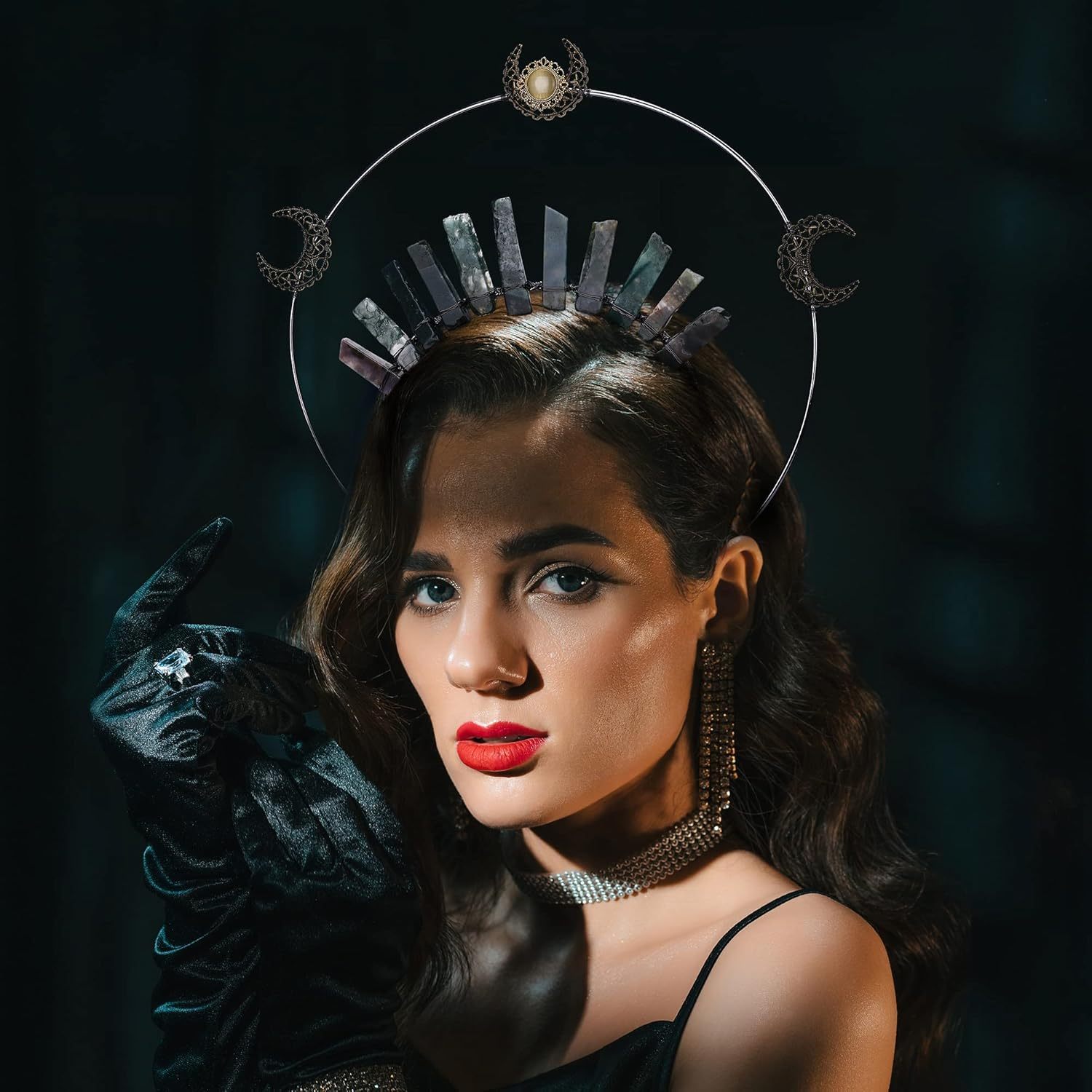 crystal crown headpiece headband moon headwear wedding photoshoot costume crown details 0