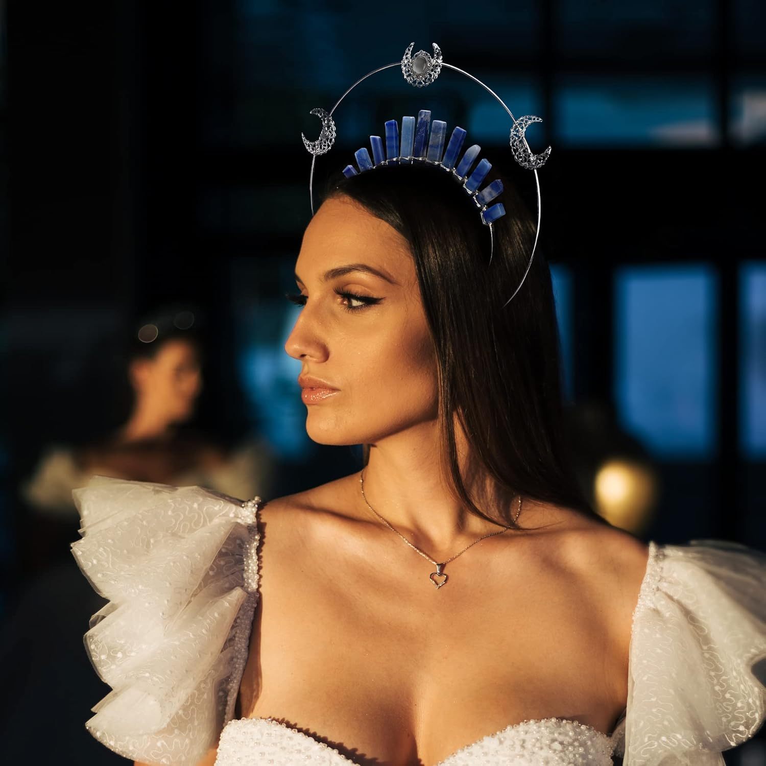 crystal crown headpiece headband moon headwear wedding photoshoot costume crown details 1