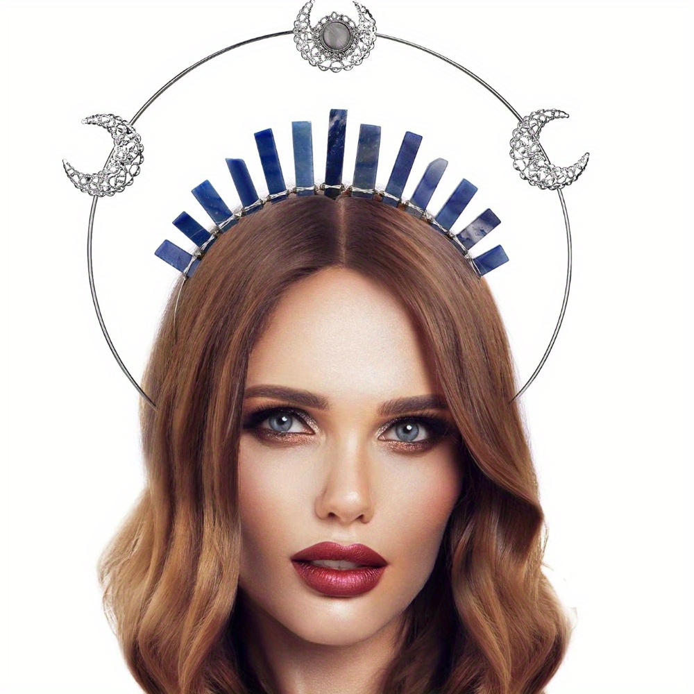 crystal crown headpiece headband moon headwear wedding photoshoot costume crown details 3