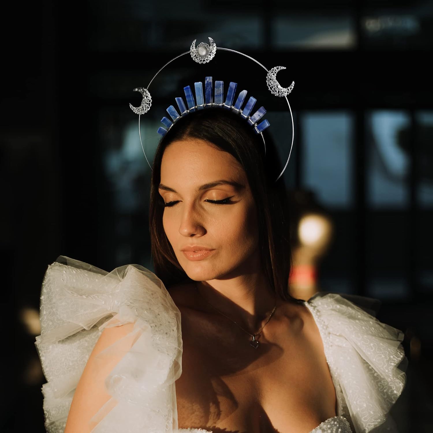 crystal crown headpiece headband moon headwear wedding photoshoot costume crown details 4